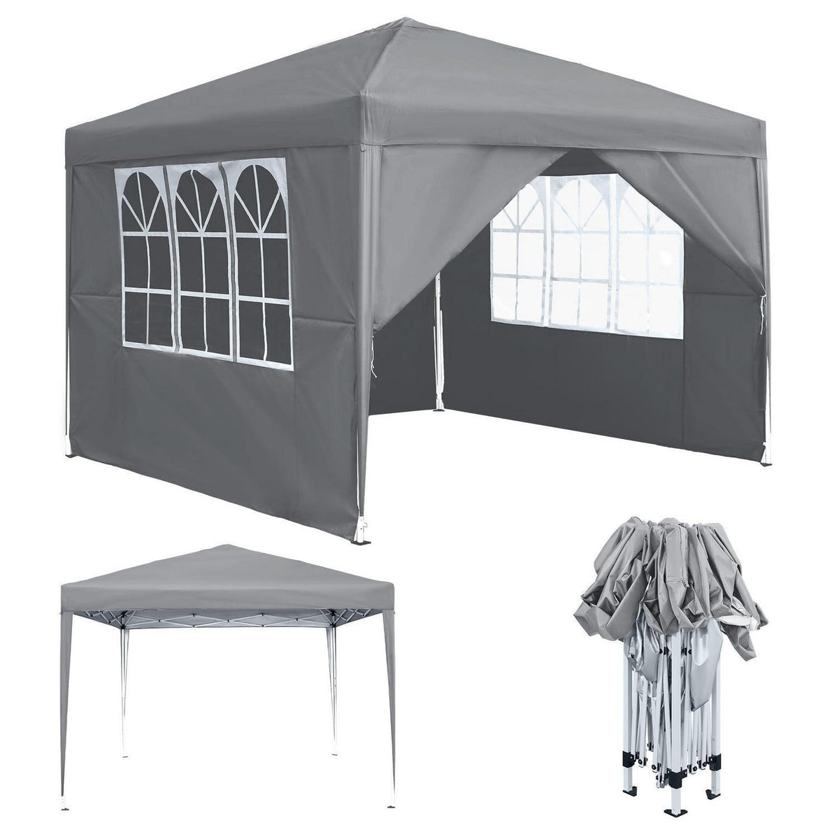 3x3m Faltpavillon wasserdicht mit Seitenteilen & Fenstern