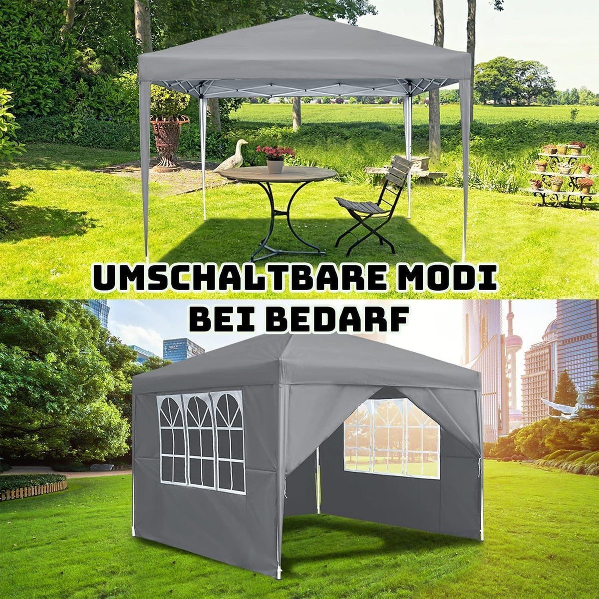 3x3m Faltpavillon wasserdicht mit Seitenteilen & Fenstern