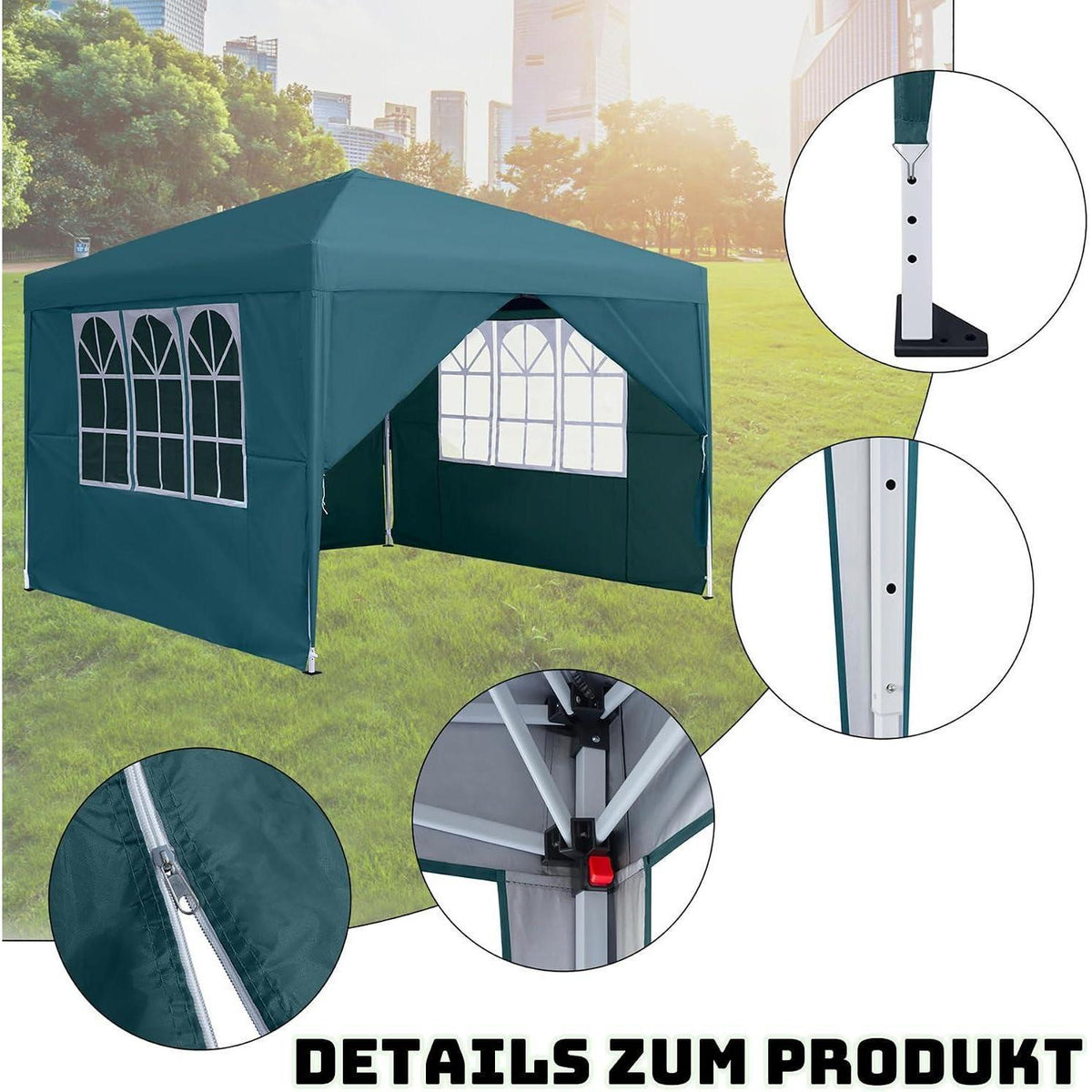 3x3m Faltpavillon wasserdicht mit Seitenteilen & Fenstern