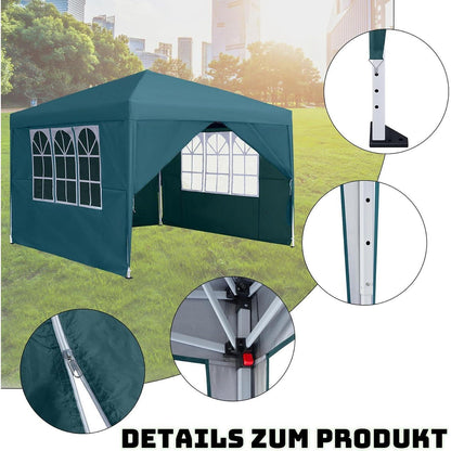 3x3m Faltpavillon wasserdicht mit Seitenteilen & Fenstern