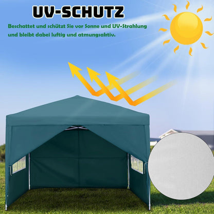 3x3m Faltpavillon wasserdicht mit Seitenteilen & Fenstern