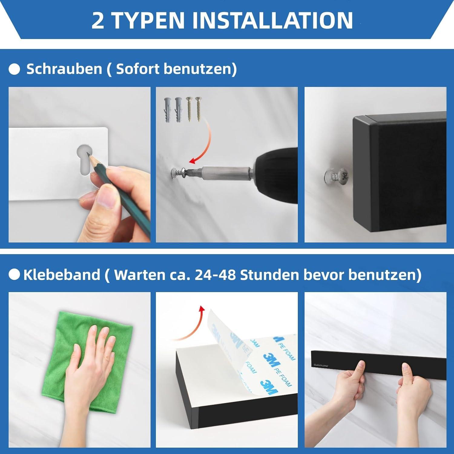 Magnetleiste Messerhalter aus Edelstahl 59CM Schwarz mit Extra Starkem Magnet und 4 Haken