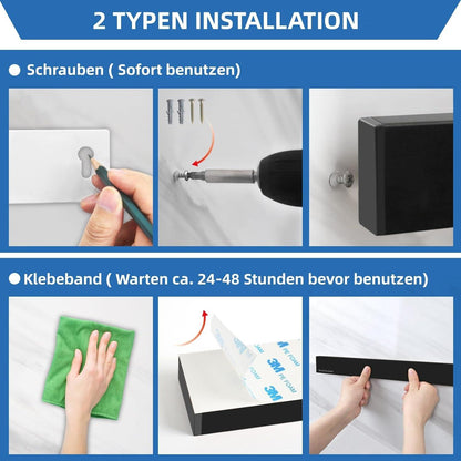 Magnetleiste Messerhalter aus Edelstahl 59CM Schwarz mit Extra Starkem Magnet und 4 Haken