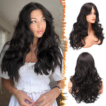 Braune Lange Gewellte Perücke mit Pony 66cm Layered Synthetische Haar