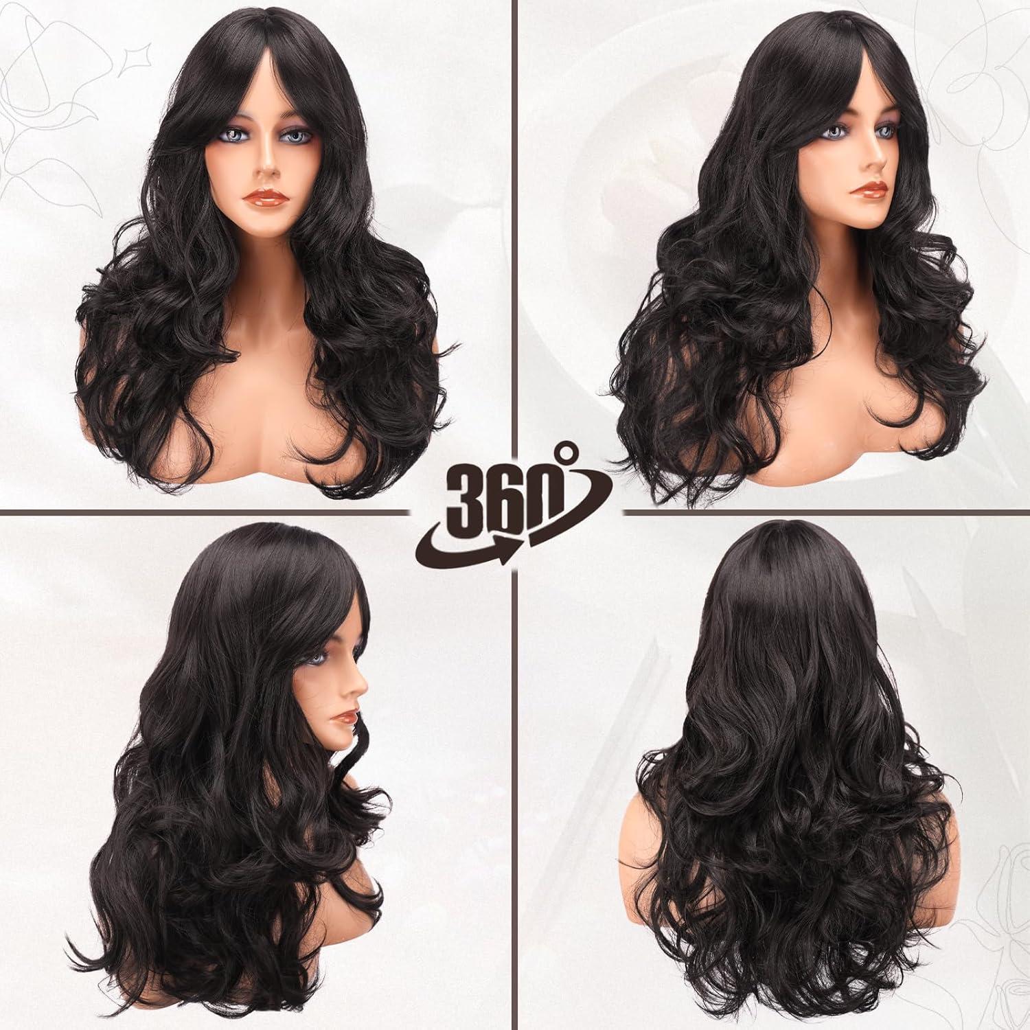 Braune Lange Layered Perücke 66cm mit Pony für Frauen Cosplay Halloween