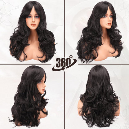 Braune Lange Layered Perücke 66cm mit Pony für Frauen Cosplay Halloween