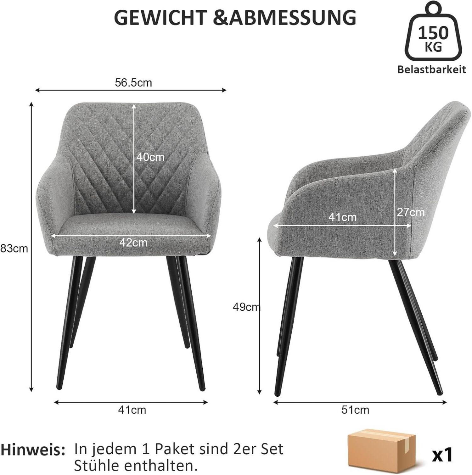 Esszimmerstühle 2er Set Leinen Bezug Armlehne Polsterstuhl