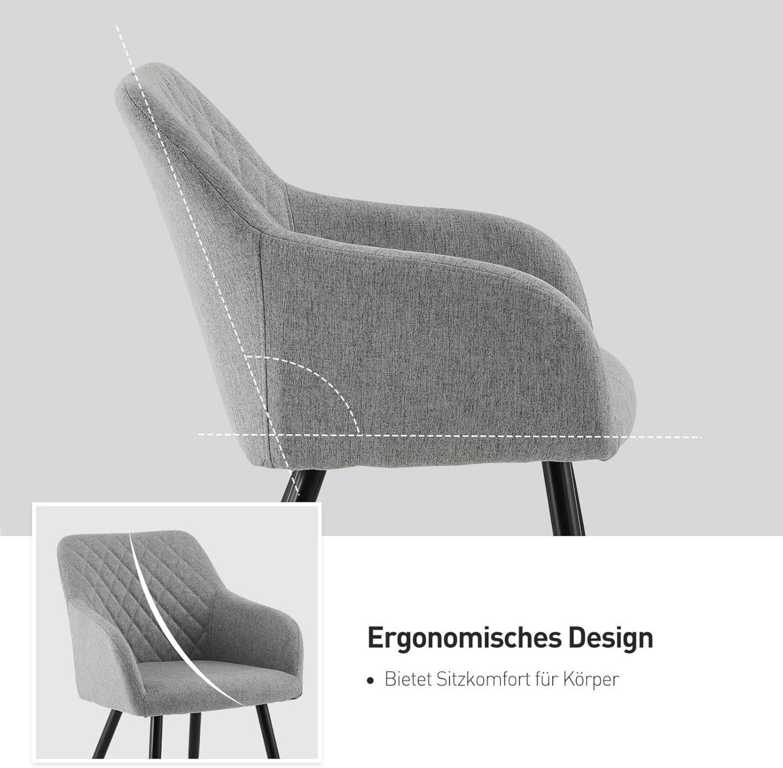 Esszimmerstühle Leinen Armlehne Metallbeine 2er Set Grau