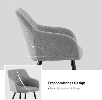 Esszimmerstühle Leinen Armlehne Metallbeine 2er Set Grau