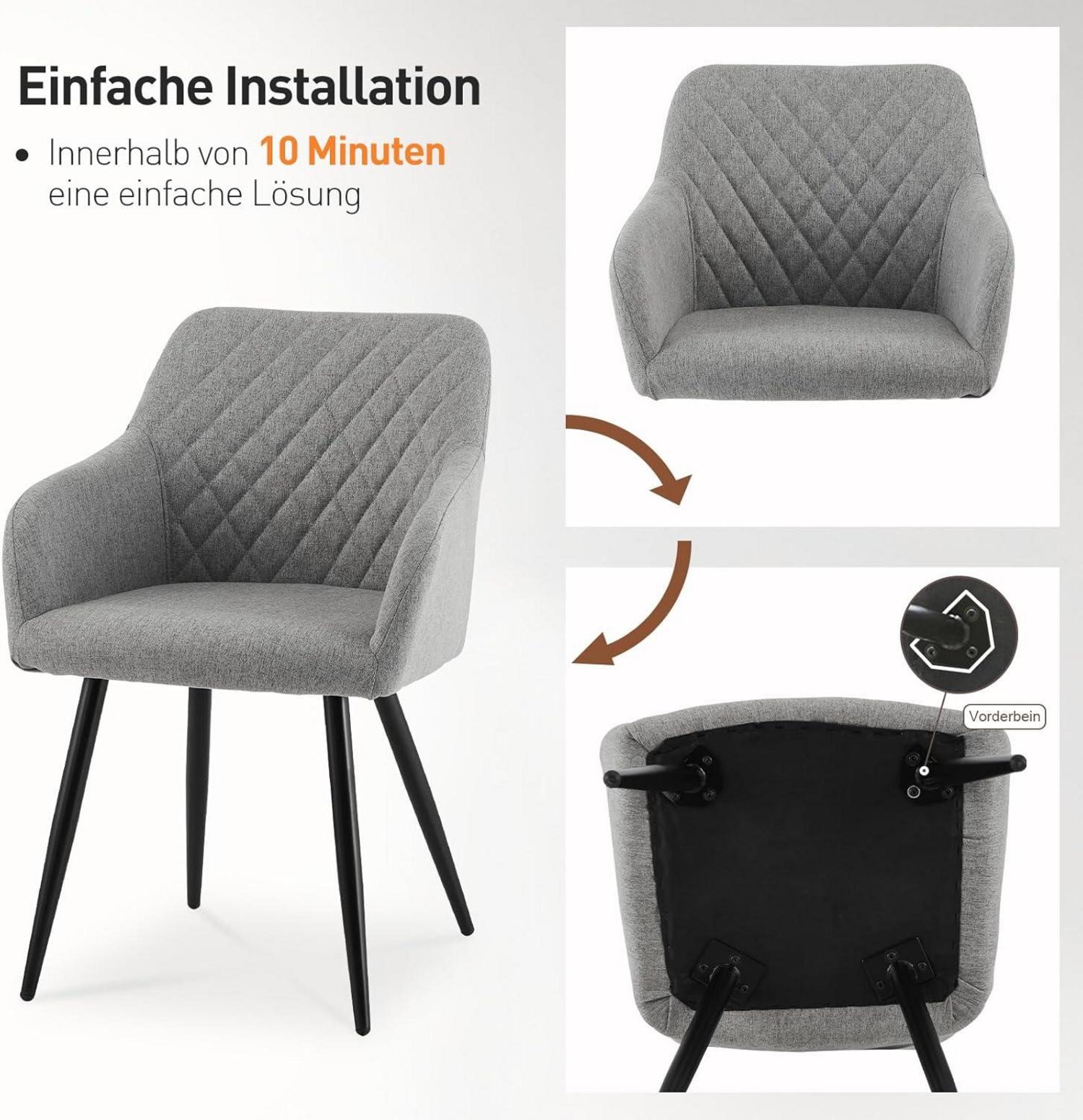 Esszimmerstühle 2er Set Leinen Bezug Armlehne Polsterstuhl Metallbeine