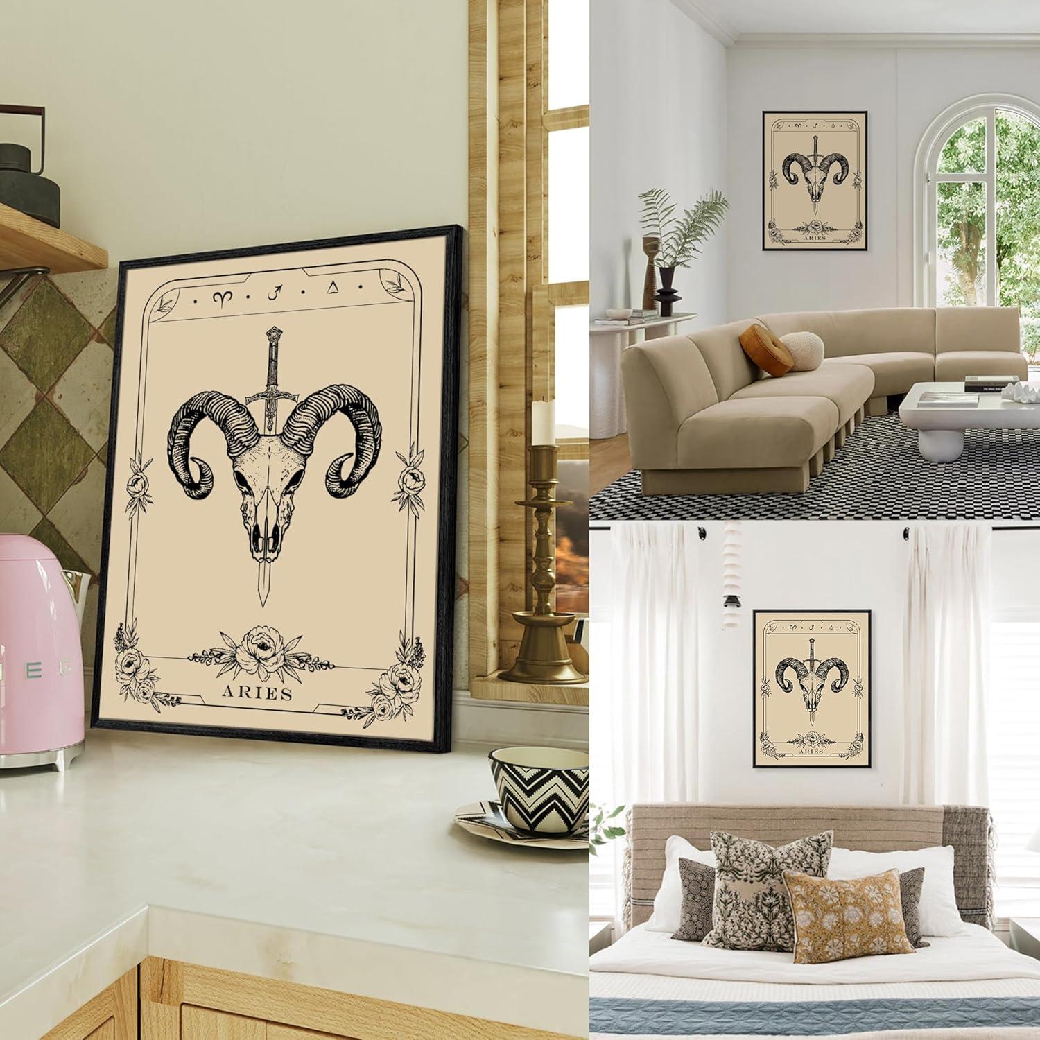 Widder Tarot Leinwandbilder mit Rahmen 30x40 cm Schwarz Aesthetic Wandkunst