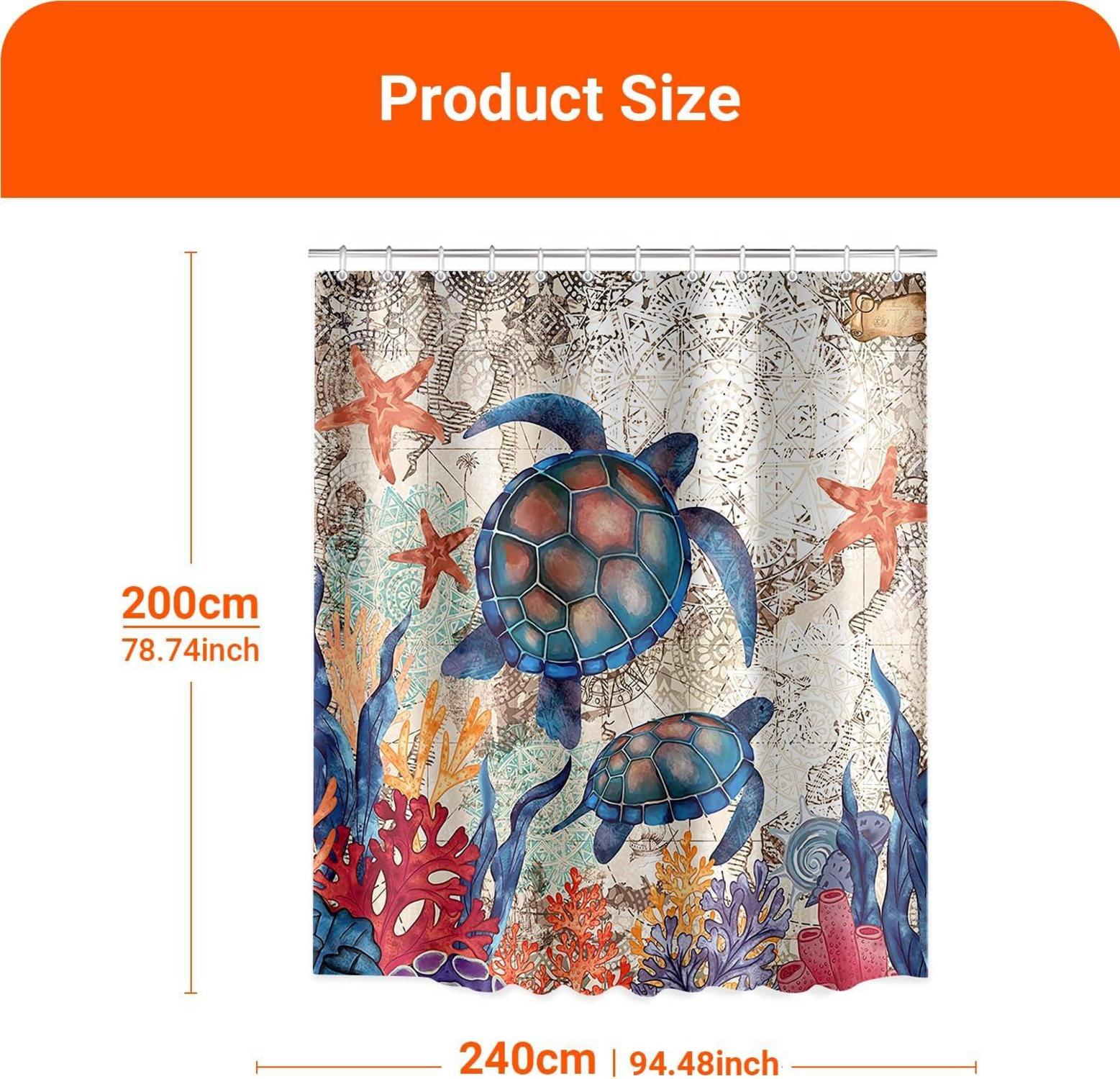 Duschvorhang Schildkröte Seesterne Antischimmel Textil 240x200cm