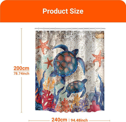 Duschvorhang Schildkröte Seesterne Antischimmel Textil 240x200cm