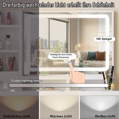 Schminktisch mit LED Beleuchtung und Hocker Weiß moderne Kosmetiktisch