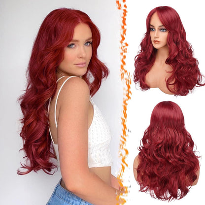 Perücke Lang Rot Gewellt mit Pony Schmetterling Haar Pony - 66cm