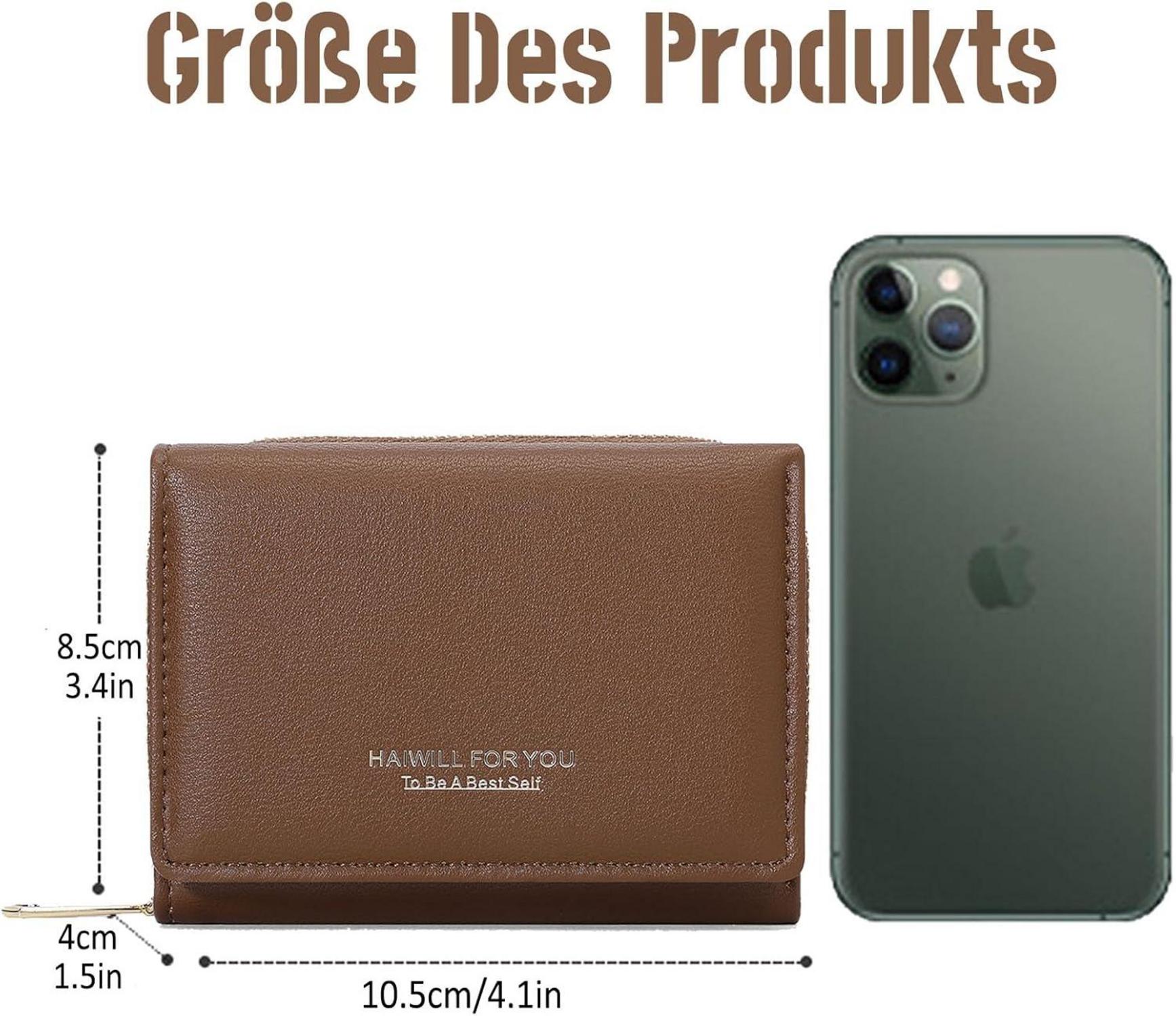 HAIWILL Geldbörse Damen Klein PU Leder Münzfach 7 Kartenfächer Braun3
