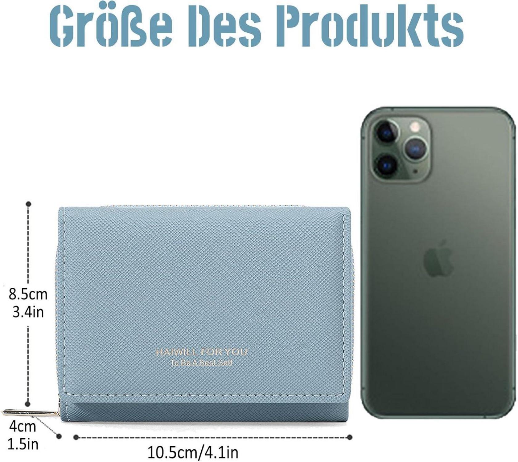 HAIWILL Geldbörse Damen Klein PU Leder Münzfach 7 Kartenfächer Blau