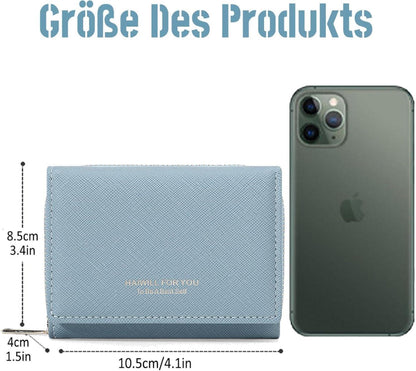 HAIWILL Geldbörse Damen Klein PU Leder Münzfach 7 Kartenfächer Blau