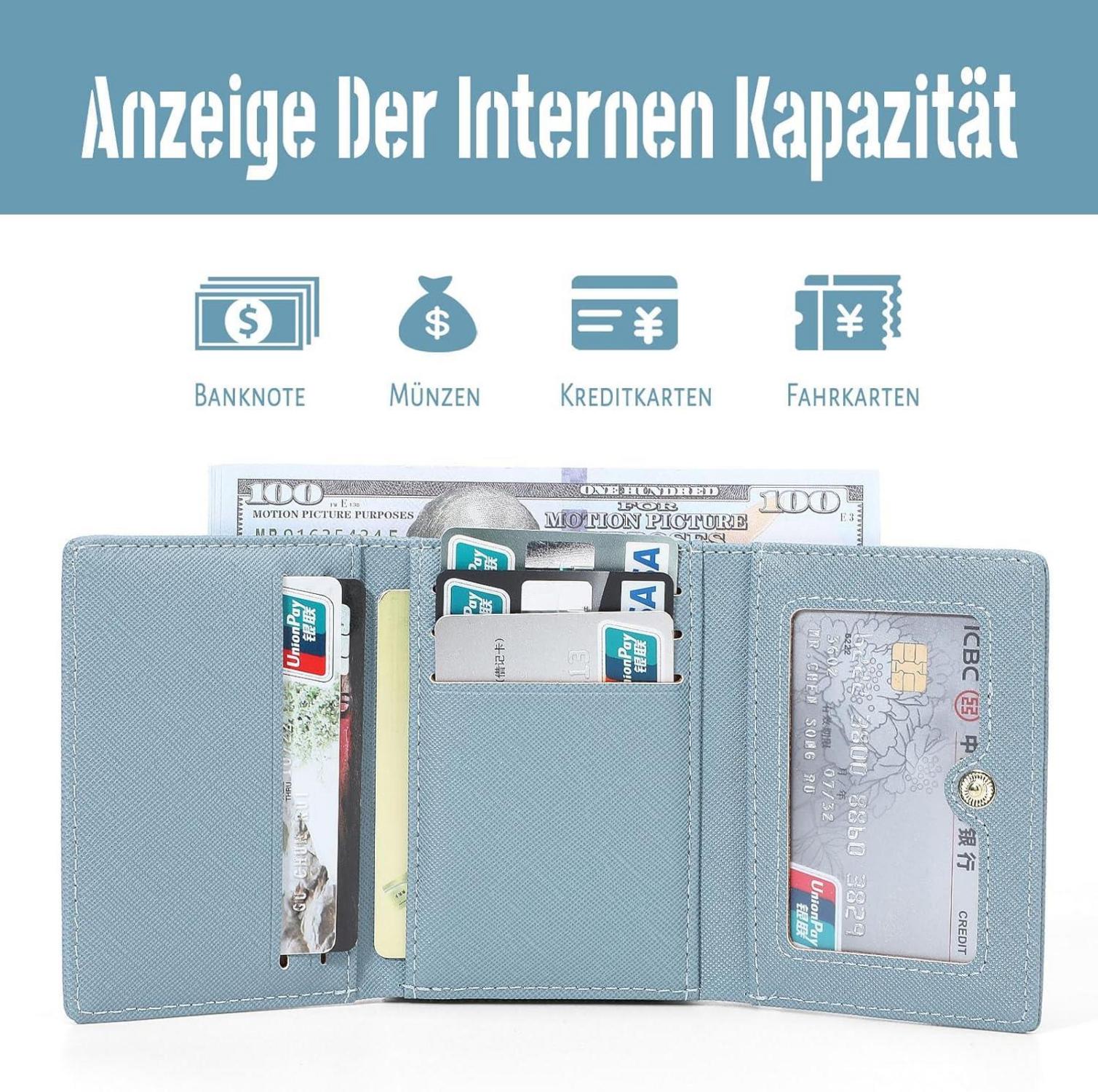 HAIWILL Damen Geldbeutel Klein PU Leder Münzfach 7 Kartenfächer Blau