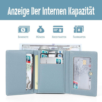 HAIWILL Damen Geldbeutel Klein PU Leder Münzfach 7 Kartenfächer Blau