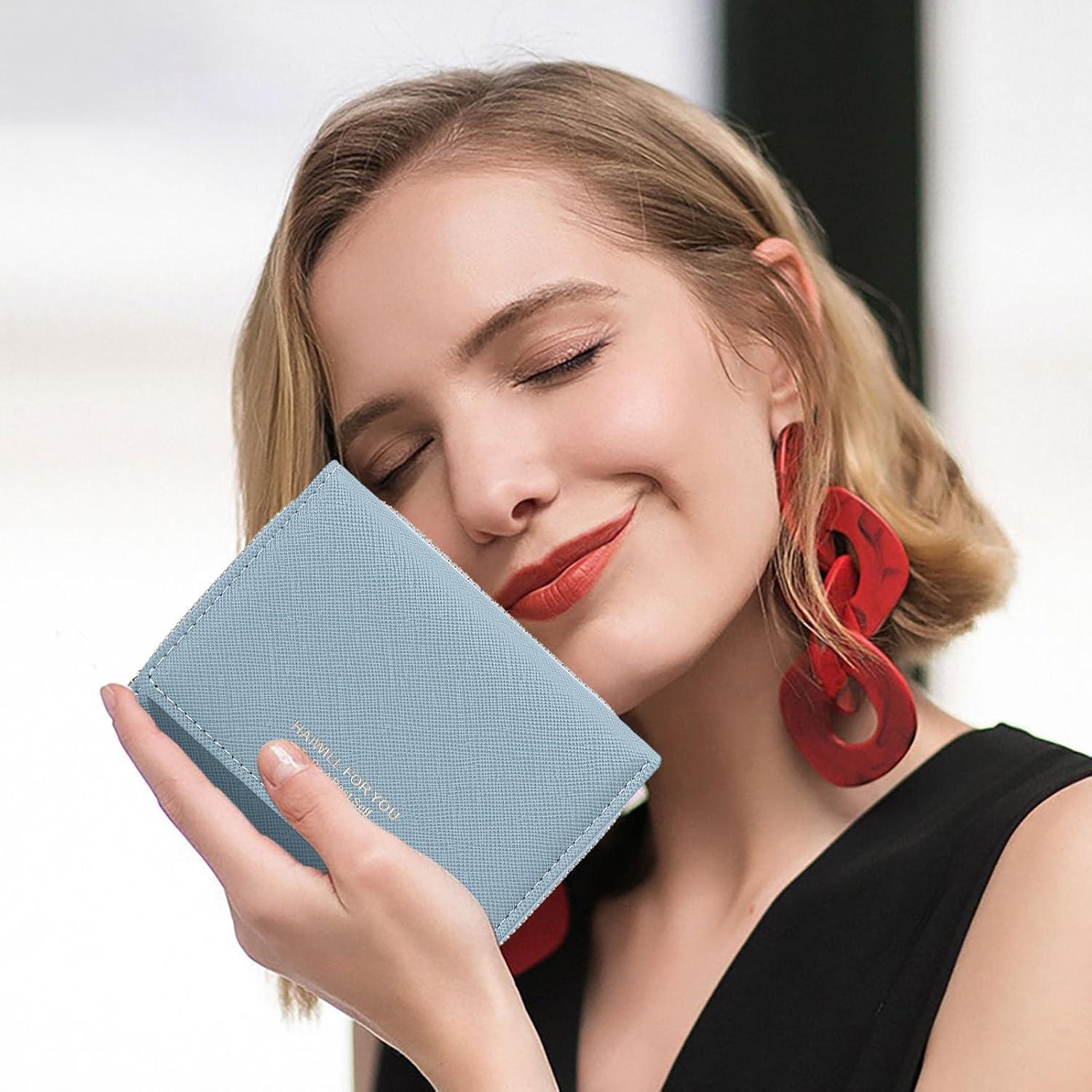 Geldbeutel Damen Klein PU Leder mit Münzfach und 7 Kartenfächern Blau