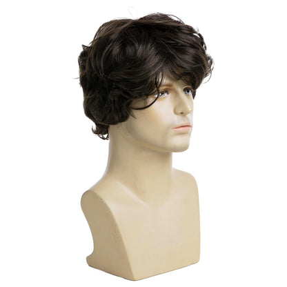 Kurze braune Wellenwellen Perücke für Männer - Hochwertige Synthetik Haar, Cosplay, Halloween, Ersatz