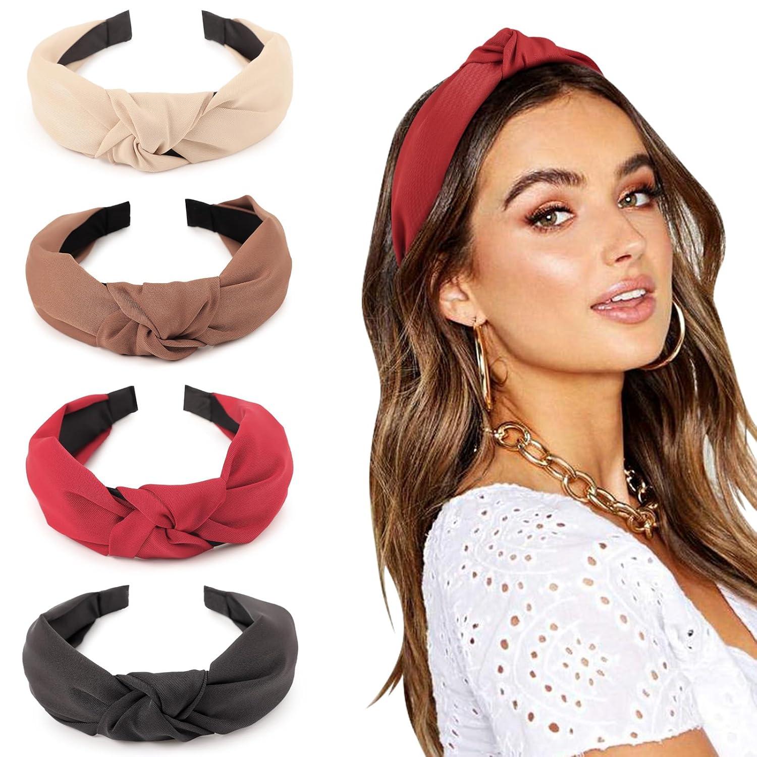 Boho Haarreif 4er Set Knoten Stirnband breit bunt Anti-Rutsch