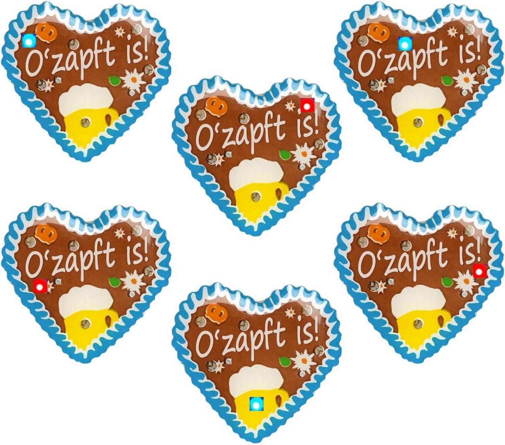 LED Anstecker Pin Oktoberfest Lebkuchenherz Design 6er Set