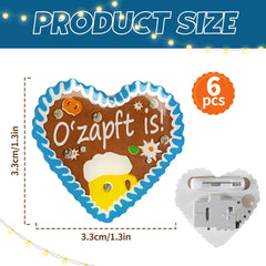 LED Oktoberfest Anstecker Pin 6er Set Lebkuchenherz Design