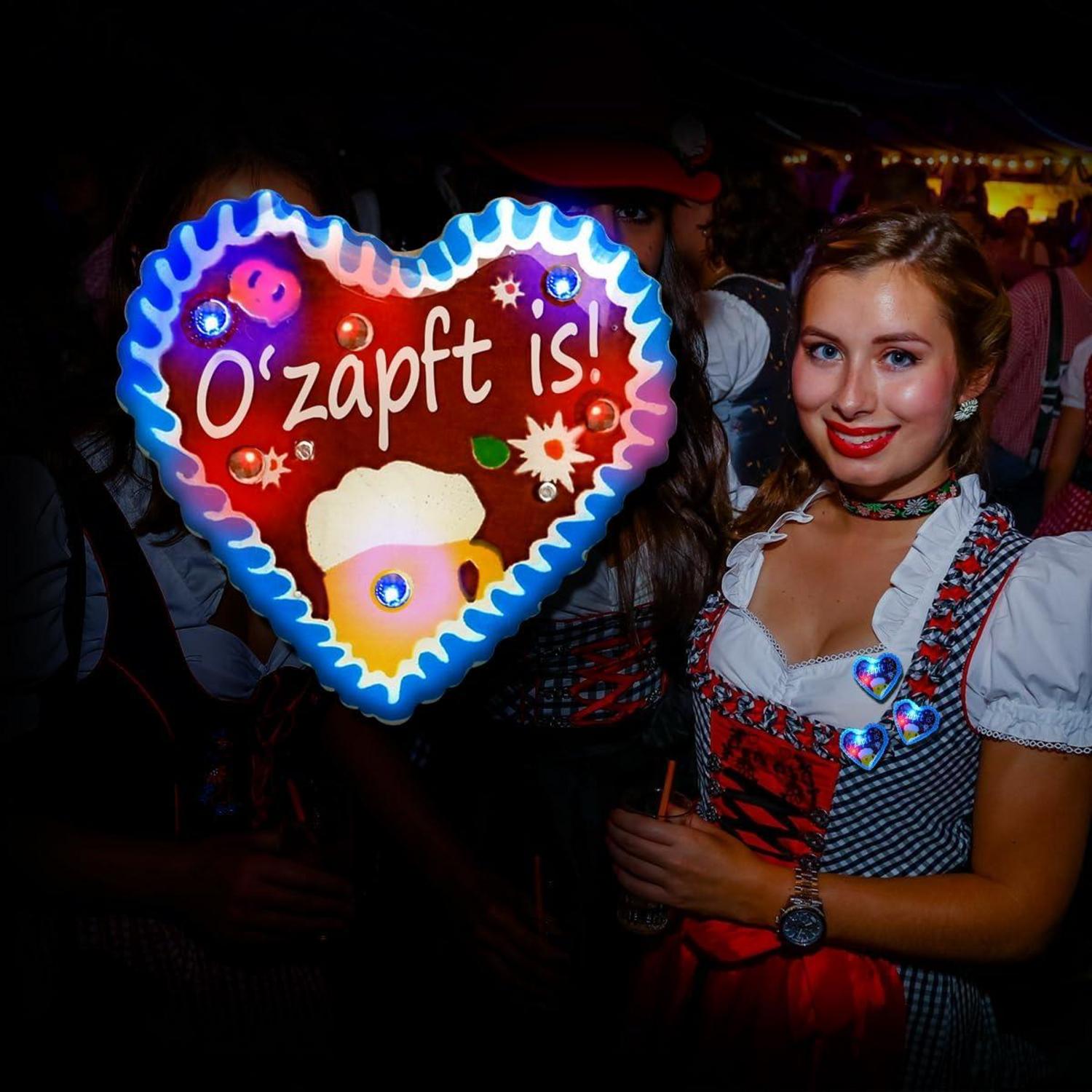 LED Oktoberfest Anstecker Pin Lebkuchenherz Design Damen Herren 6er Set