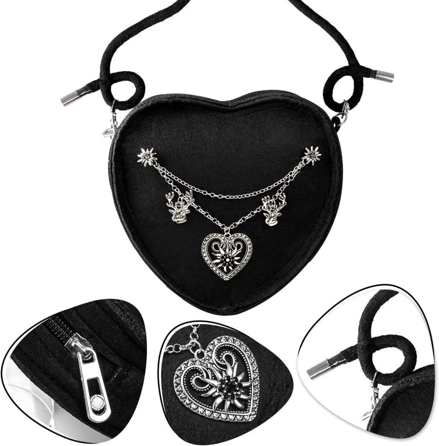 Oktoberfest Herztasche Accessory Damen Schwarz Trachtentasche