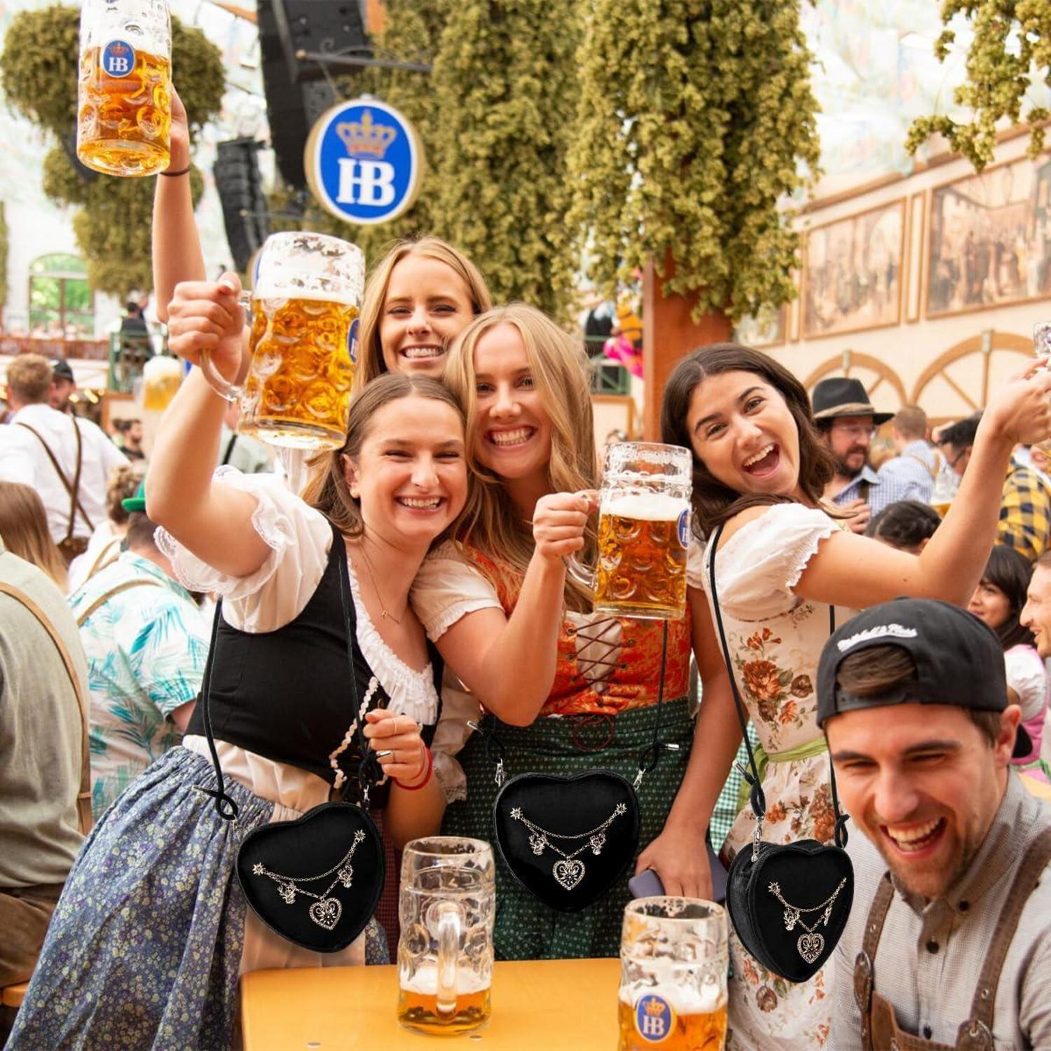 Oktoberfest Herztasche Damen Mädchen Schwarz Trachtentasche Herzform