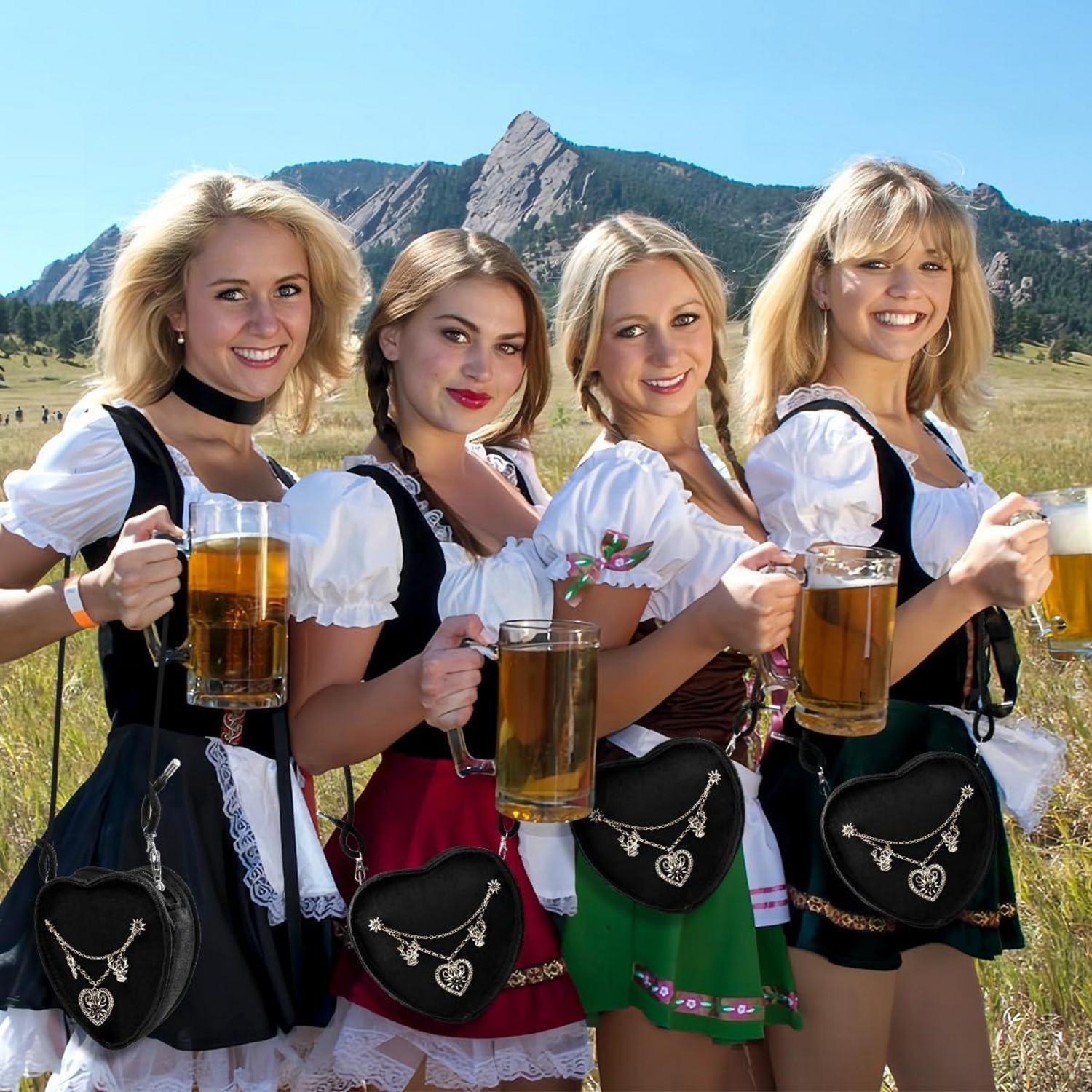 Oktoberfest Damen Herztasche Accessory Schwarz Trachtentasche Strassherz