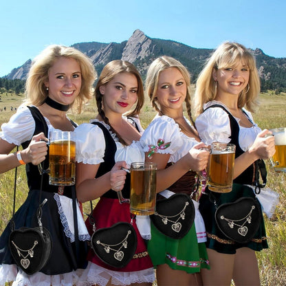 Oktoberfest Damen Herztasche Accessory Schwarz Trachtentasche Strassherz