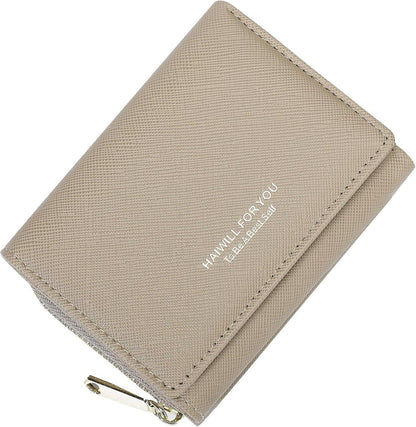 Damen Geldbörse Klein Beige PU Leder mit Münzfach und Kartenfächern