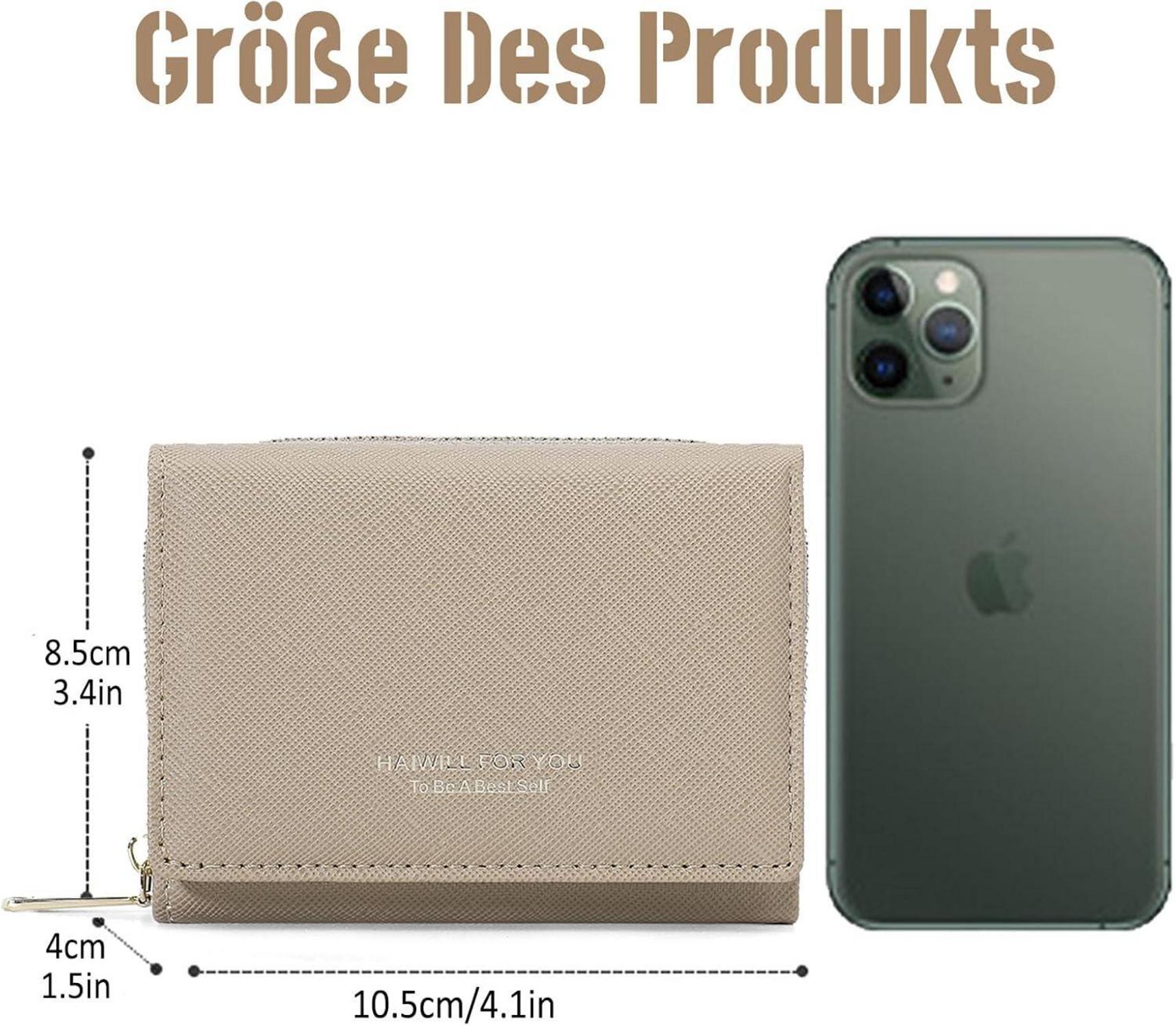 Damen Geldbörse Klein Beige PU Leder mit Münzfach und Kartenfächern
