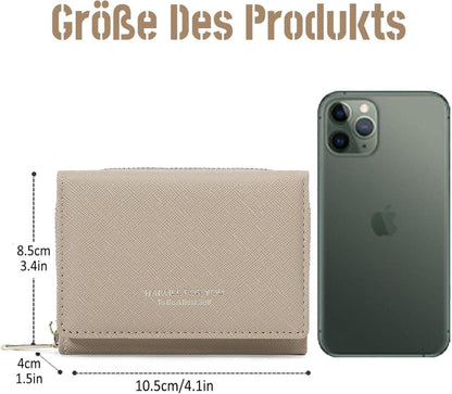 Damen Geldbörse Klein Beige PU Leder mit Münzfach und Kartenfächern