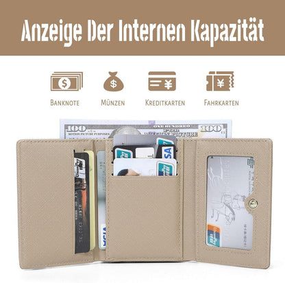 Damen Geldbeutel Klein PU Leder Portmonee Münzfach 7 Kartenfächer Beige