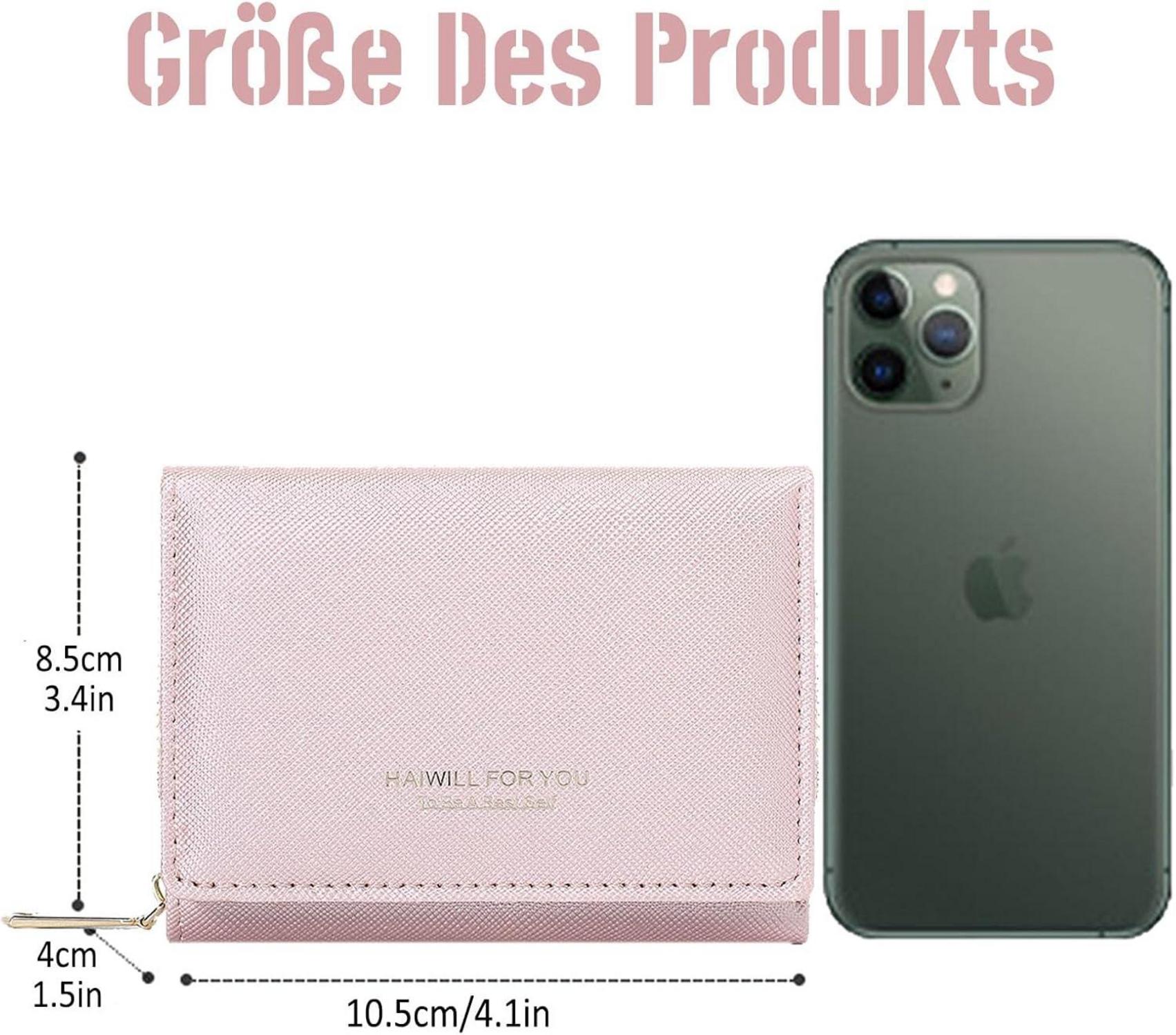 HAIWILL Geldbörse Damen Klein PU Leder mit Münzfach und 7 Kartenfächern - Rosa3
