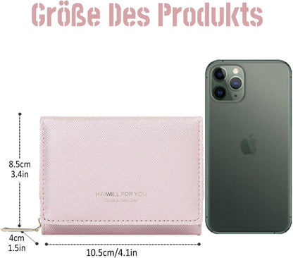 HAIWILL Geldbörse Damen Klein PU Leder mit Münzfach und 7 Kartenfächern - Rosa3