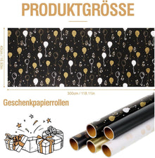 Geschenkpapier Set Schwarz Gold 5 Rollen Geburtstag