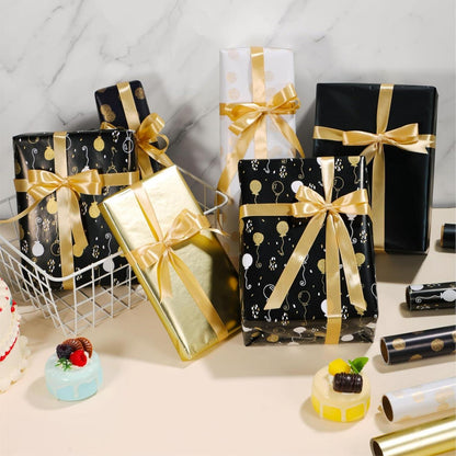 5er Geschenkpapier Set Schwarz Gold Geburtstag Weihnachten 43cm x 3m