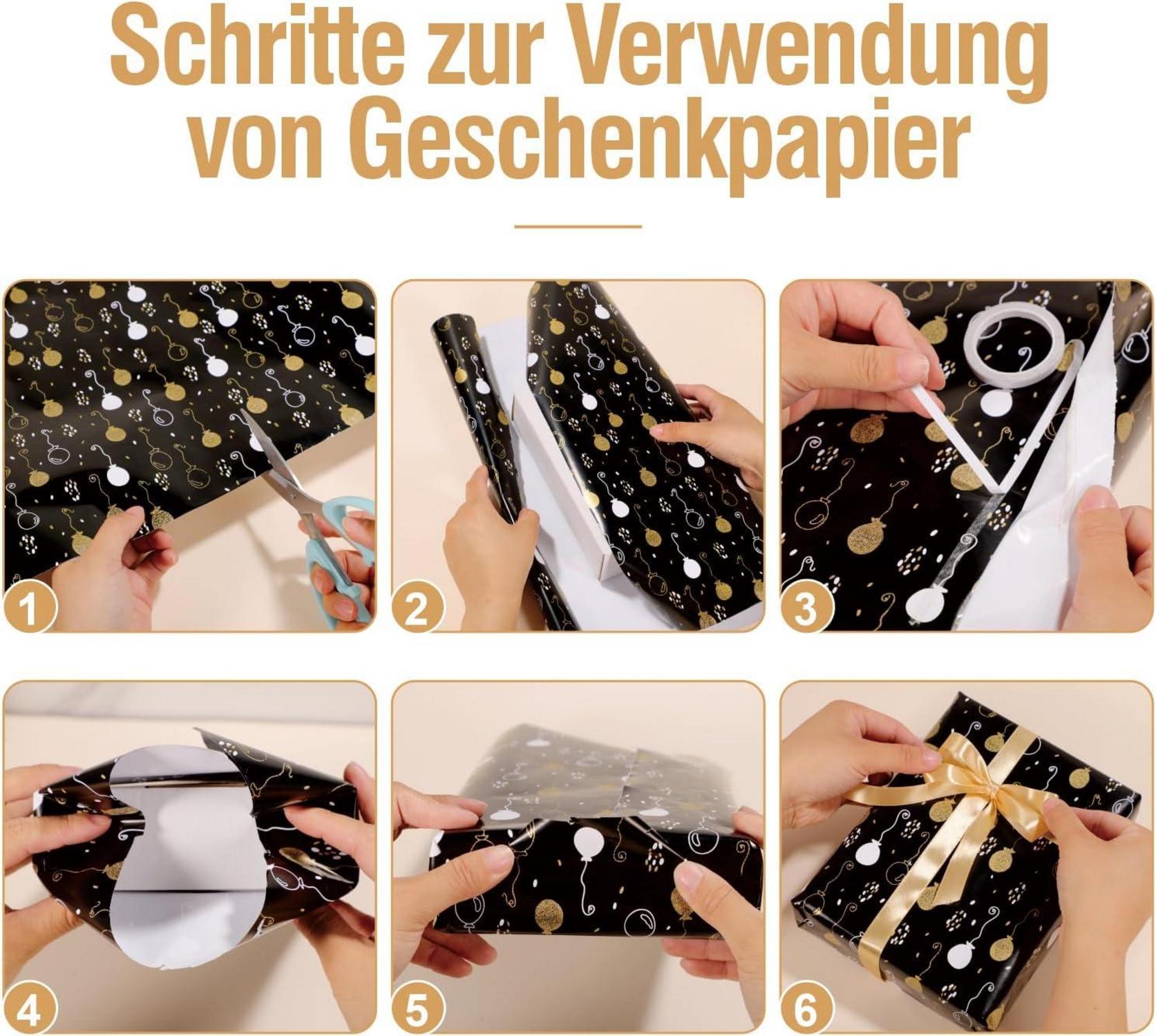 5er Geschenkpapier Set Schwarz Gold Hochzeit Geburtstag Weihnachten
