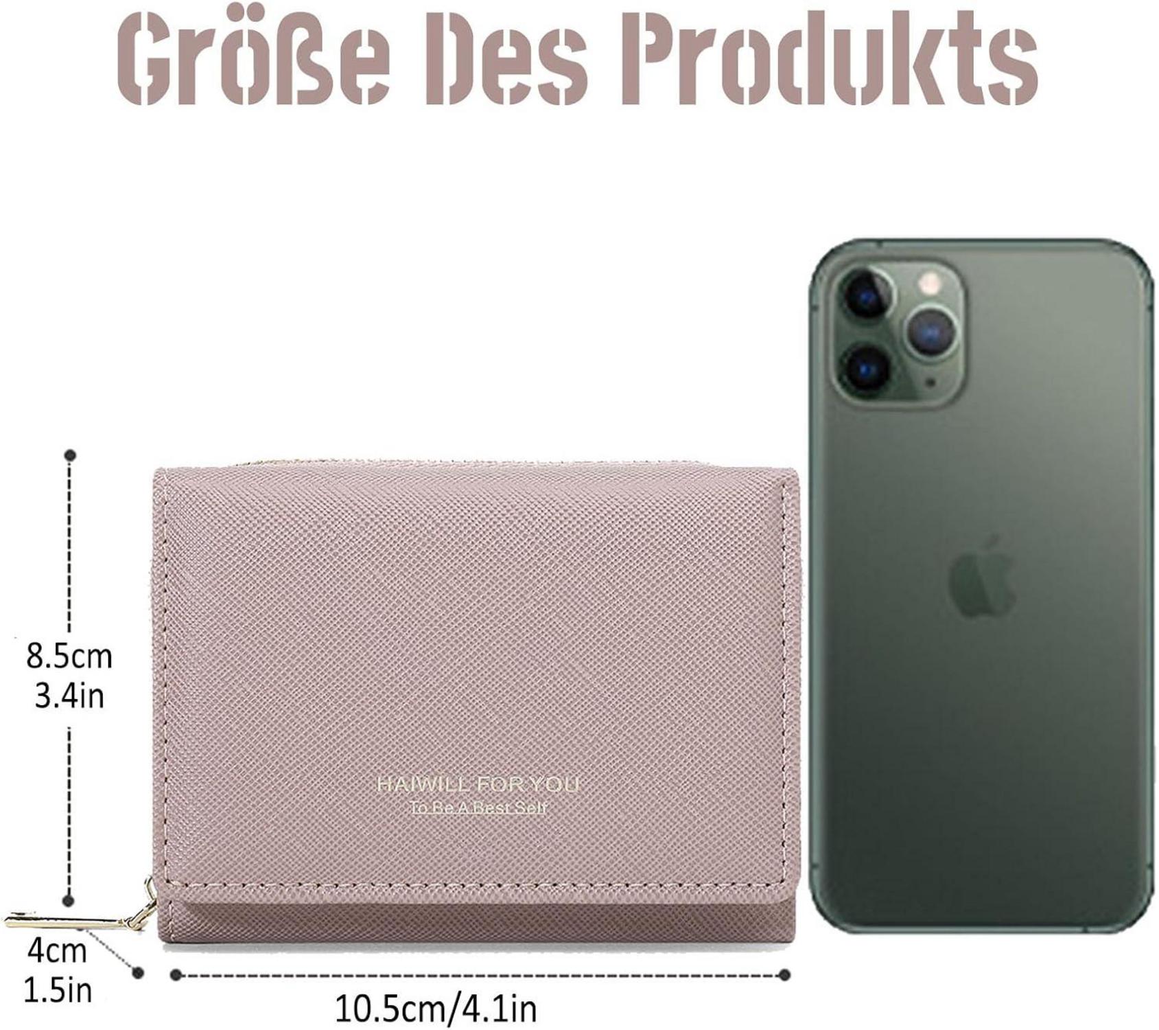 HAIWILL Geldbörse Damen Klein PU Leder Pink Münzfach 7 Kartenfächer