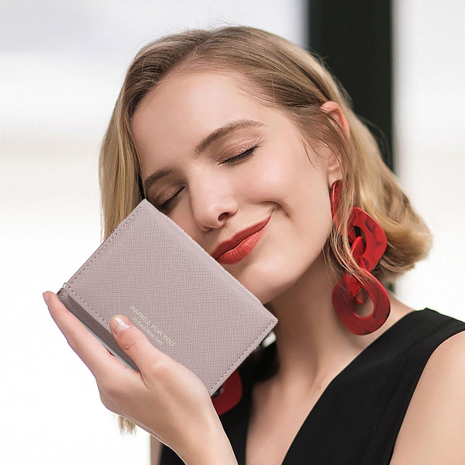 Geldbeutel Damen Klein PU Leder mit Münzfach und Kartenfächern Rosa2