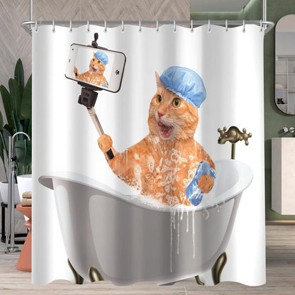 Duschvorhang Katze Selfies 180x200cm, wasserabweisend & waschbar