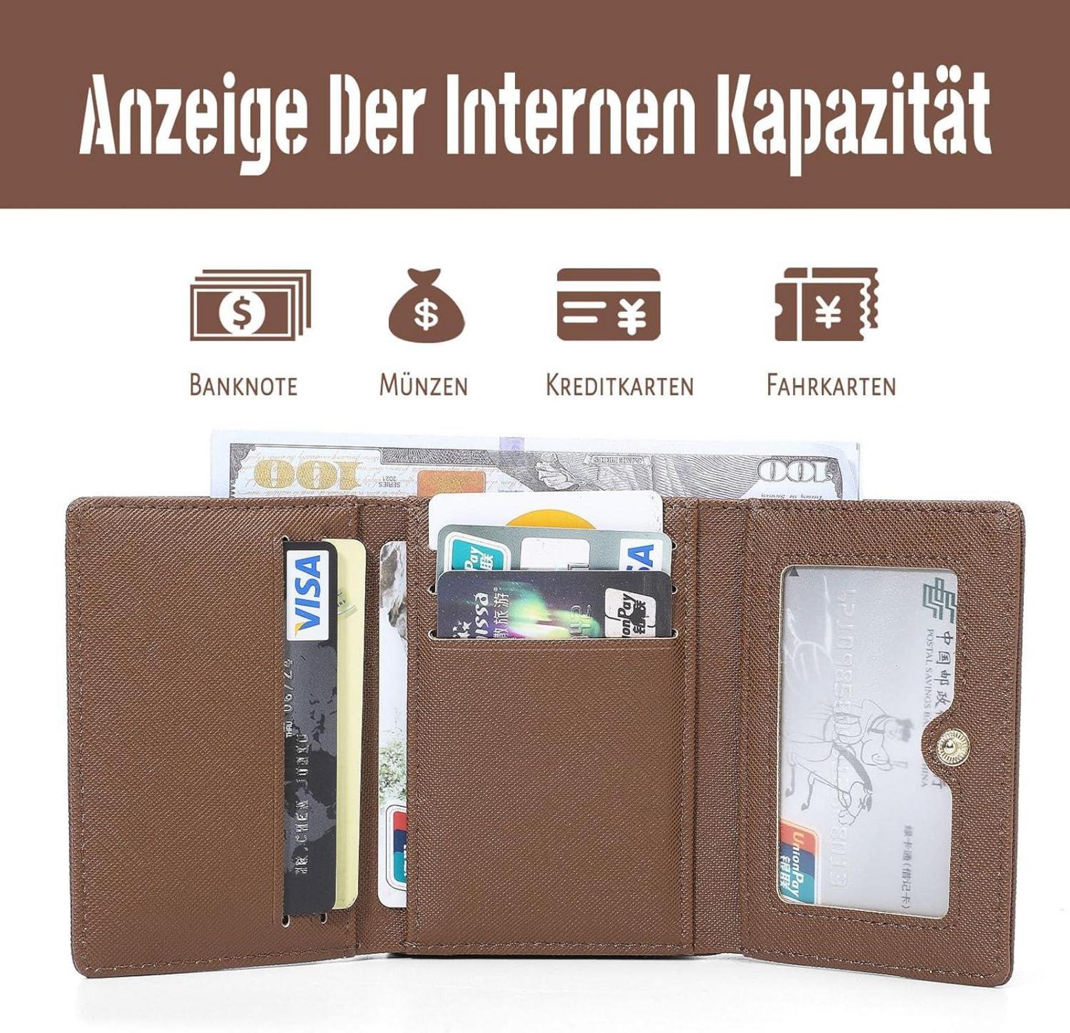 HAIWILL Geldbörse Damen Klein PU Leder Münzfach 7 Kartenfächer Braun