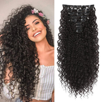 Lockige Haarverlängerung 22 Zoll – Synthetisch, Schwarzbraun