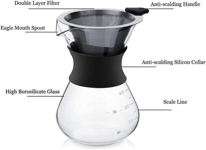 Pour Over Kaffeemaschine Glas Permanentfilter 600 ml