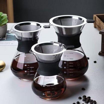 Pour Over Kaffeemaschine Glas Handtropf Brauer Permanentfilter 600 ml
